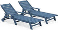 SERWALL Patio Chaise Lounge Chair Set of 2, 78'' Long 5-Positions Adjustable HDPE Outdoor Lounger for Pool, Poly Lounge Chair with Rolling Wheels & Cup Holder for Poolside, Deck, Blue